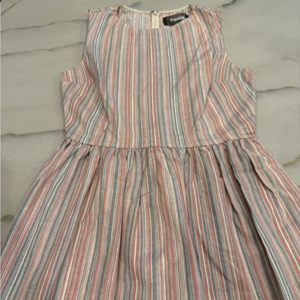 Reformation Dress Size 6 Pink Gray Striped Linen Sleeveless - Picture 4 of 10